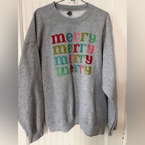 Christmas Festive Gray Women's Sweater with Merry Graphic